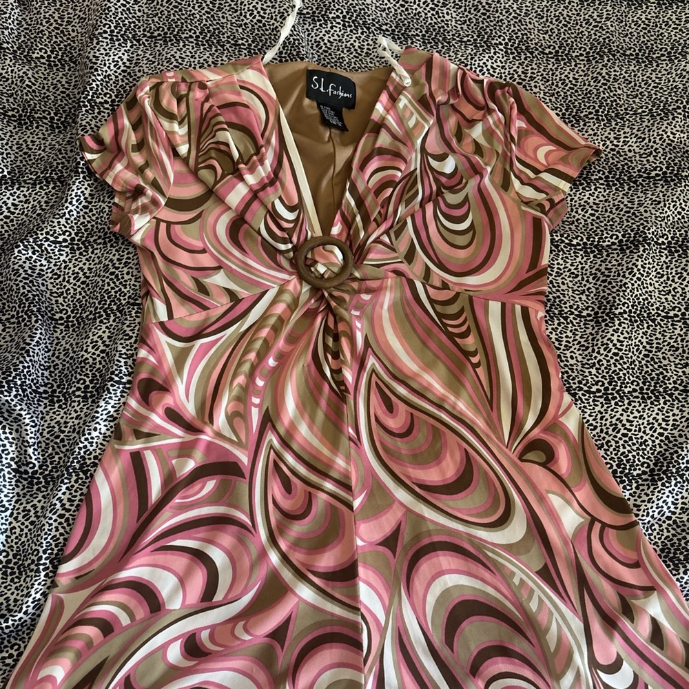 SL Fashions Pink and Brown Swirl Top